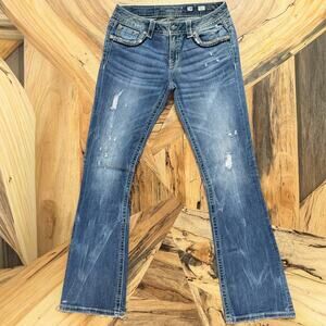 Miss Me MP7691B Mid-Rise Bling Bootcut Jeans 29x34 Medium Wash Embellished
